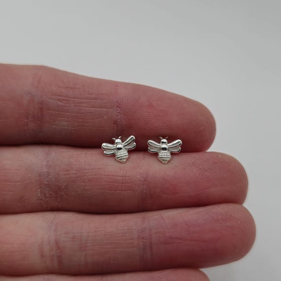 Sterling Silver Tiny Bee Animal Stud Earrings A37… - image 1