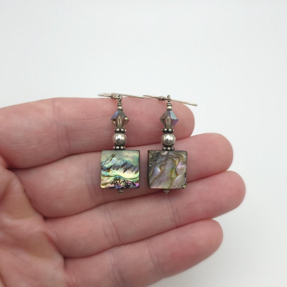 Sterling Silver Square Abalone Shell Earrings A963 - image 1