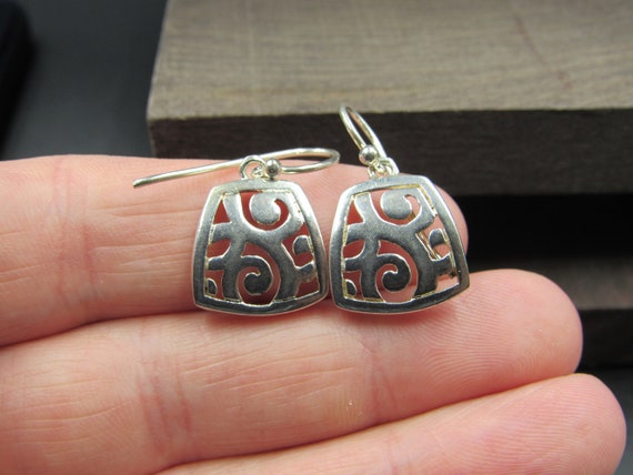 Sterling Silver Medium Pattern Square Dangle Earr… - image 1