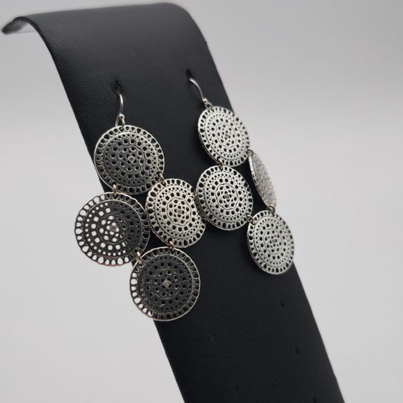 Sterling Silver Large Pattern Crystal Earrings A4… - image 2