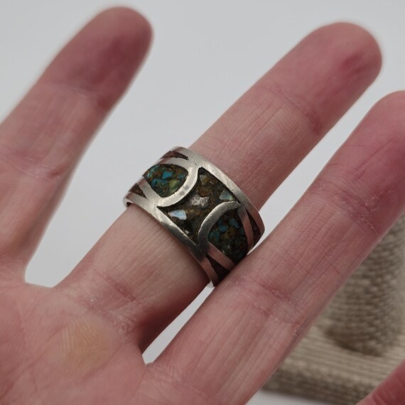 Size 9.5 Sterling Silver Worn Native Turquoise Co… - image 5