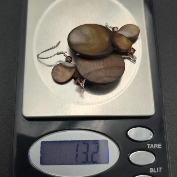 Sterling Silver Brown Shell Handmade Dangle Earri… - image 5