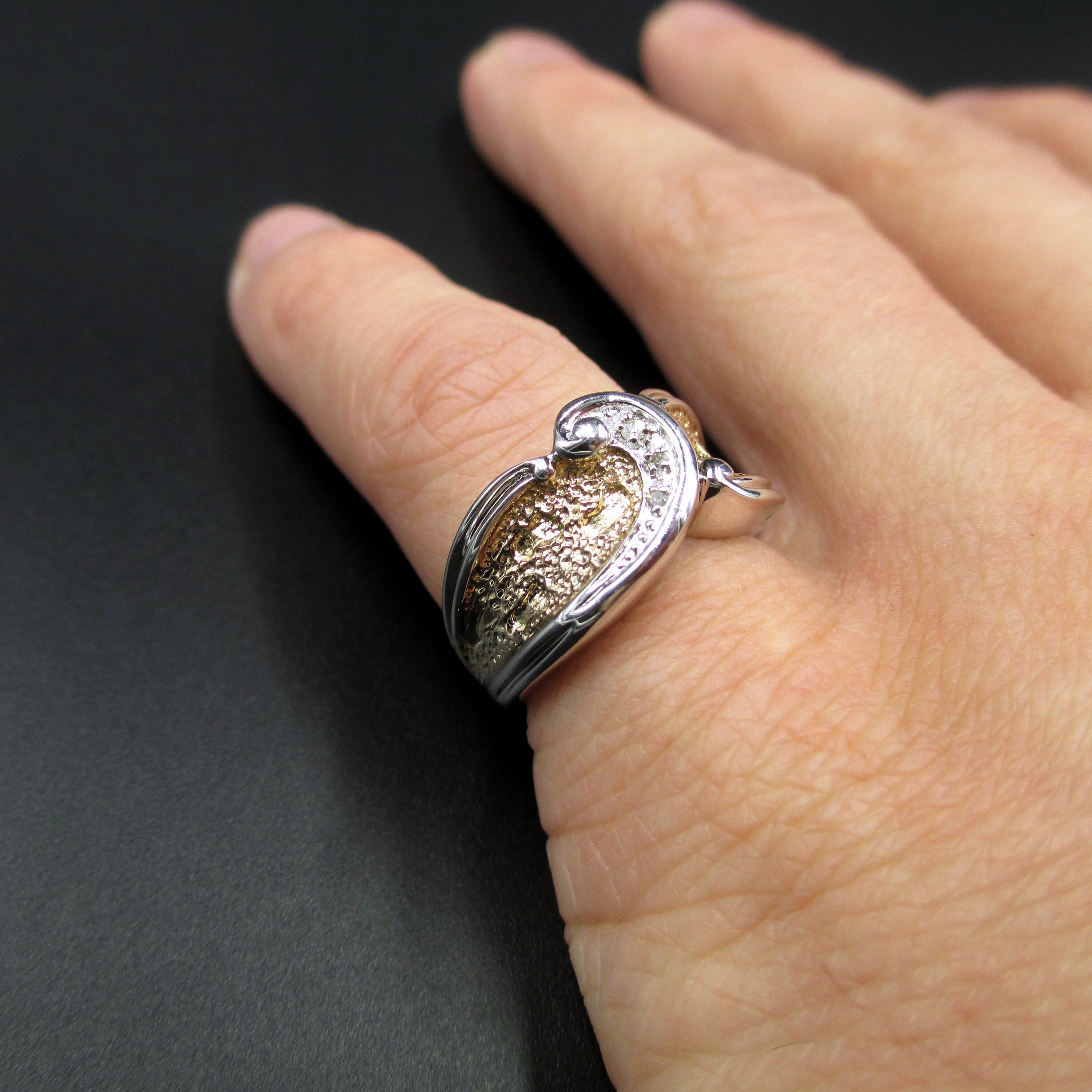 Vintage Size 5.25 Two Tone 925 Sterling Silver Diamond Band