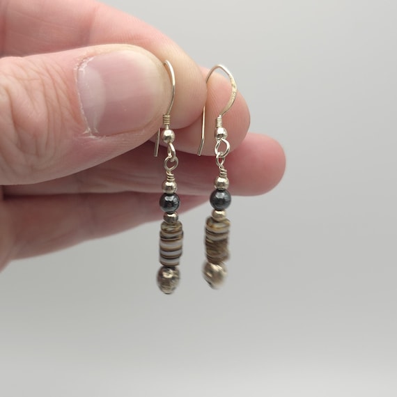 Sterling Silver Handmade Stacked Shell Earrings A… - image 1