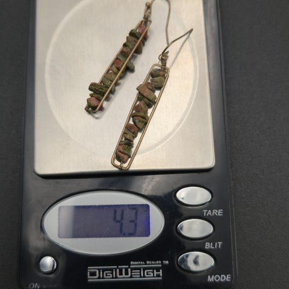 Copper Handmade Unakite Stone Dangle Earrings A62… - image 5