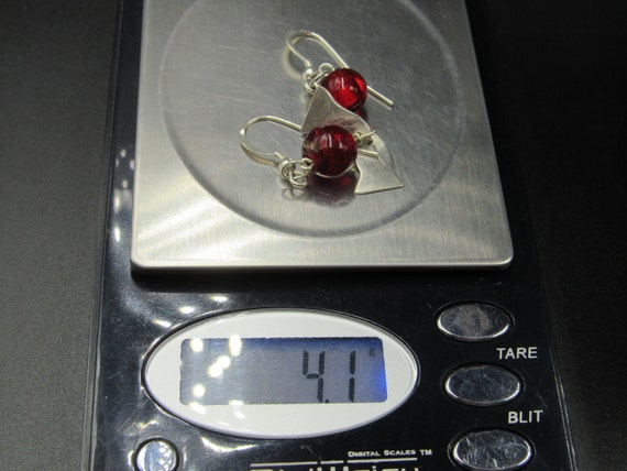 Sterling Silver Red Glass And Bell Shape Earrings… - image 5