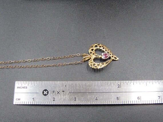 18" 10K 14k Gold Ornate Ruby Gem Heart Necklace V… - image 5
