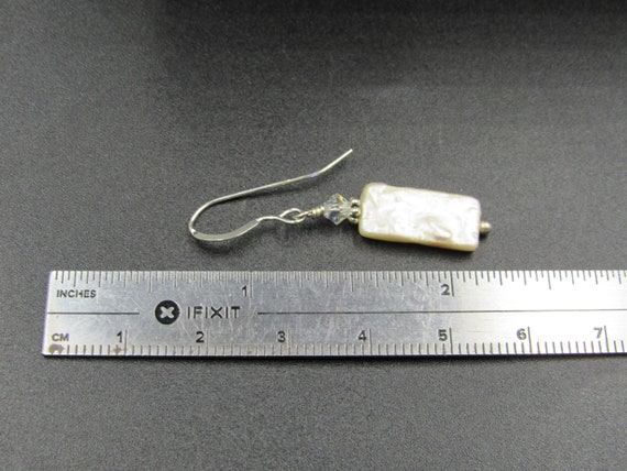 Sterling Silver Rectangle White Shell Handmade Ea… - image 4