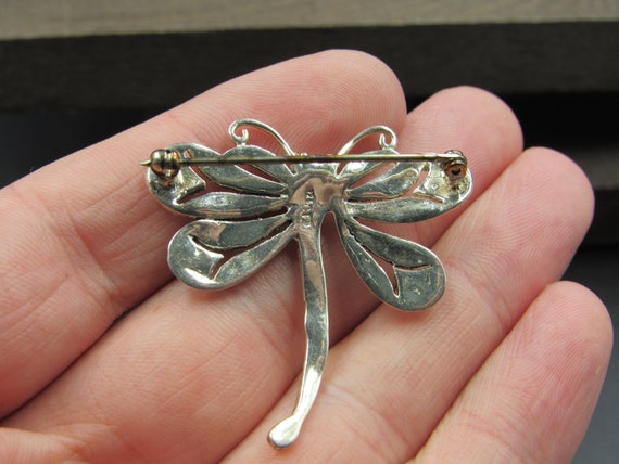 Sterling Silver Marcasite Dragonfly Pin Brooch - image 4