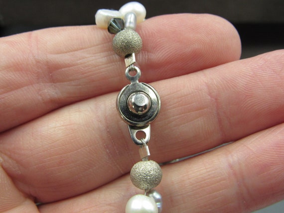 7" Sterling Silver Real Pearls Twisted Style Brac… - image 4