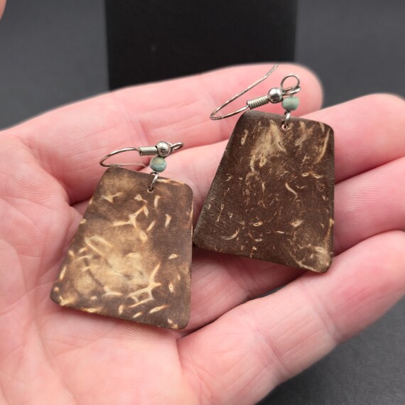 Silver Plated Handmade Blue Shell Dangle Earrings… - image 3