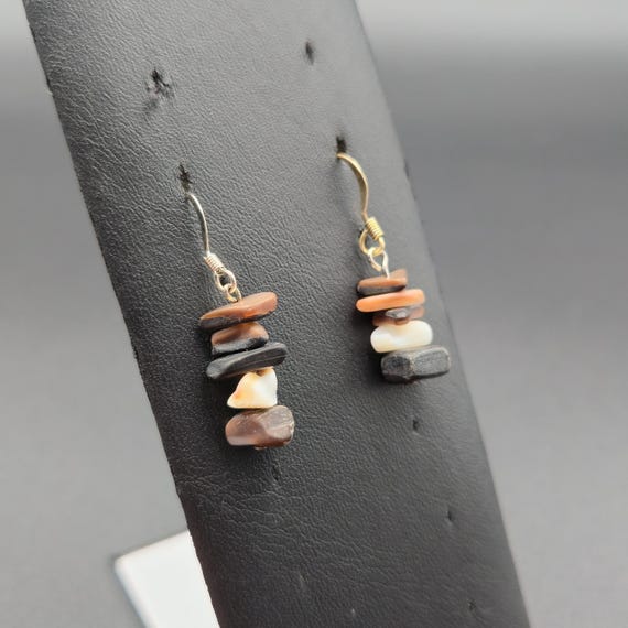 Silver Plated Stacked Handmade Shell Earrings A64… - image 2