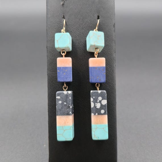 Silver Plated Various Layered Different Stones Da… - image 1