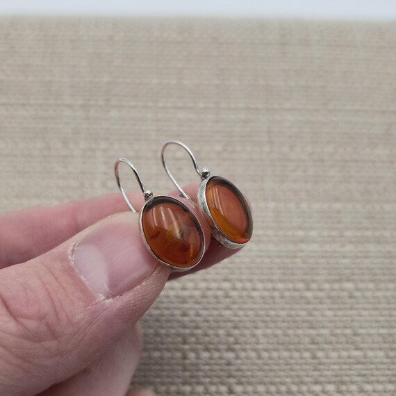 Sterling Silver Orange Material Simple Dangle Ear… - image 2