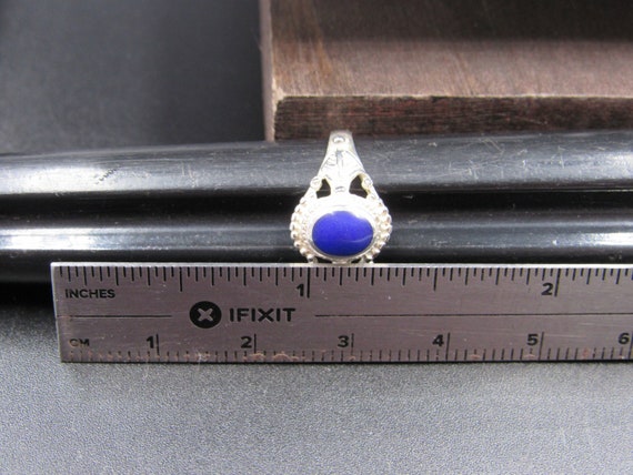 Size 6 Sterling Silver Blue Inlay With Floral Acc… - image 7