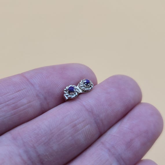 Sterling Silver Tiny Purple Stone Stud Earrings A… - image 2