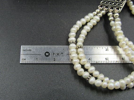 8" Sterling Silver Fancy Four String Real Pearls … - image 7