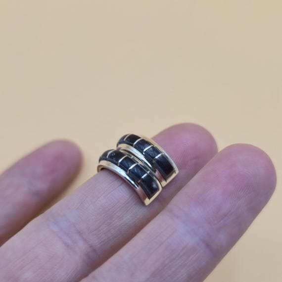 Sterling Silver Sectioned Stone Signed Half Hoop … - image 3