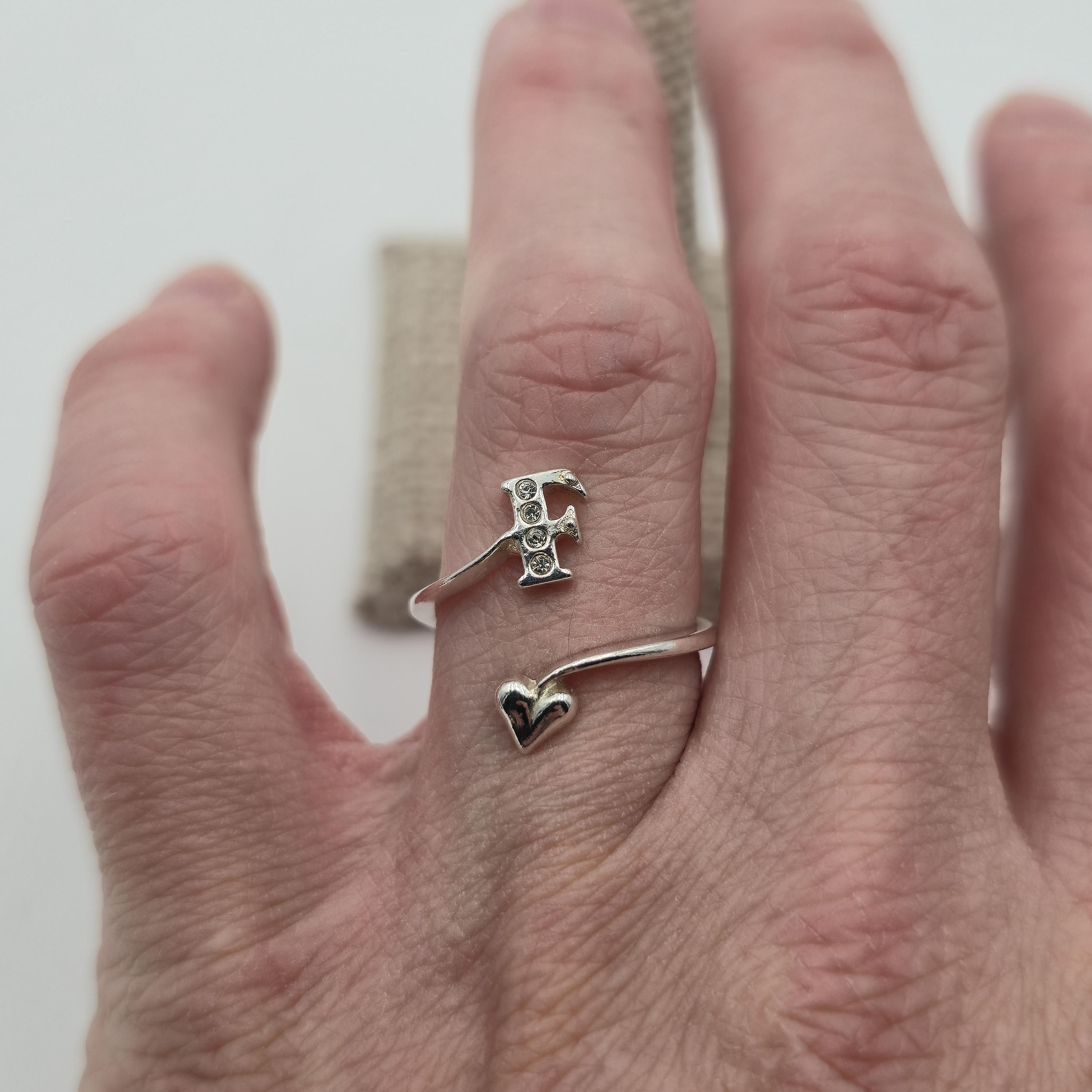 Size 7.5 Sterling Silver Letter F Crystal Heart Band Ring A4387 - Etsy