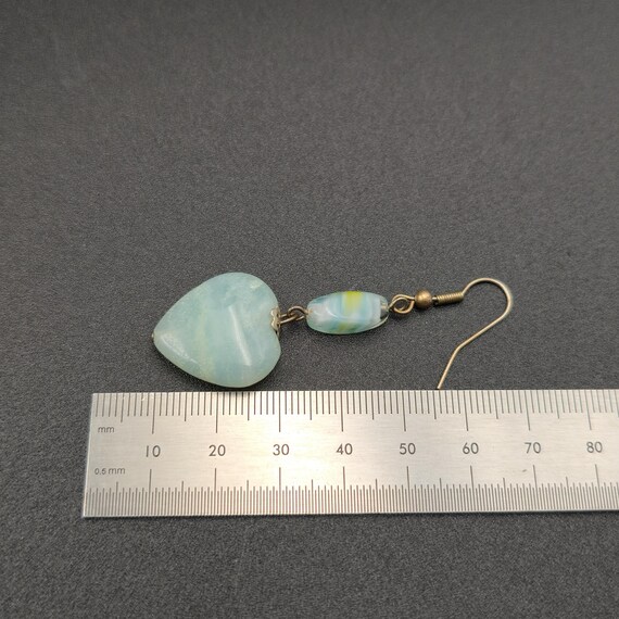 Silver Plated Amazonite Heart Stone Dangle Earrin… - image 4