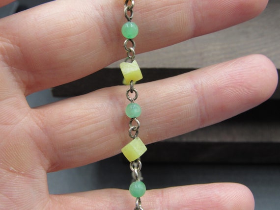 9.5" Sterling Silver Rustic Green Yellow Stone Lo… - image 2