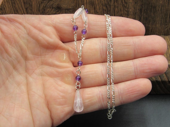 18 Inch Sterling Silver Rose Quartz And Amethyst … - image 2