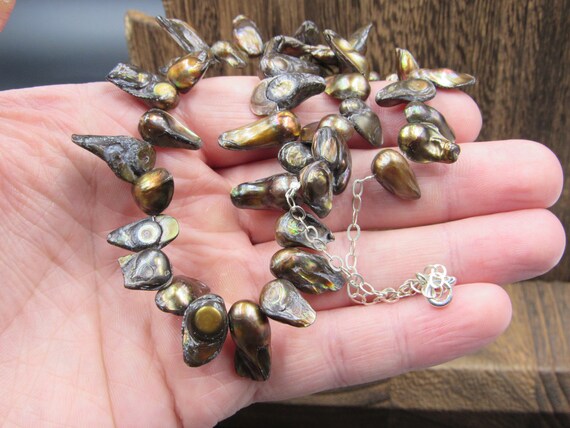 18" Sterling Silver Rough Brown Shell Necklace Vi… - image 2