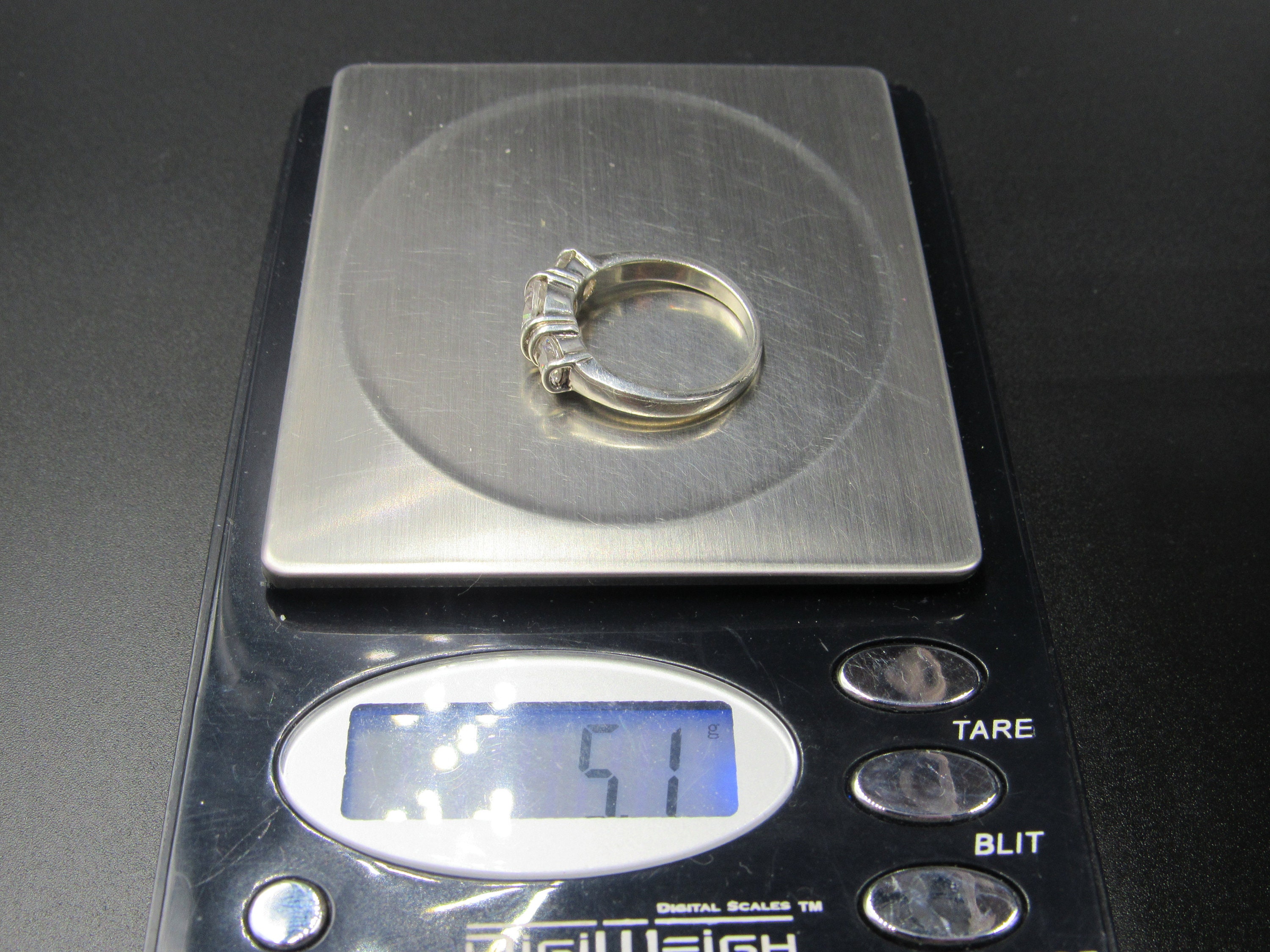 純銀盃　67g Size 8 Sterling Silver Triple Round Clear CZ Stone Band Ring