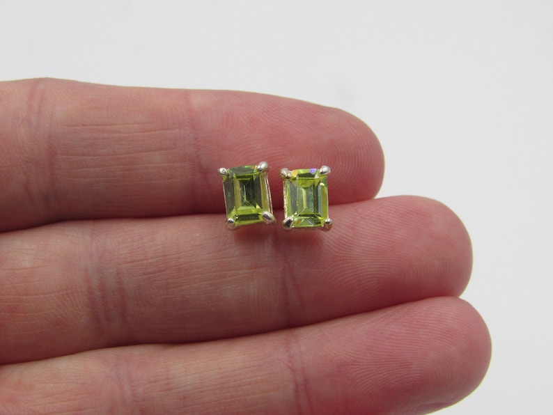 Sterling Silver Rectangle Green CZ Diamond Earrings Vintage Wedding Engagement Anniversary Beautiful Everyday Minimalist Cute Cool