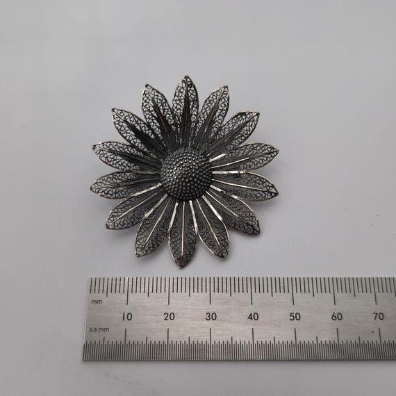 Sterling Silver Rustic Large Flower Nature Pin Br… - image 5
