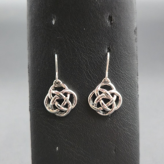 Sterling Silver Celtic Knot Pattern Dangle Earrin… - image 1