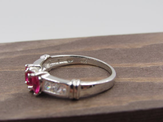 Size 8.25 Sterling Silver Ruby & CZ Diamond Band … - image 5