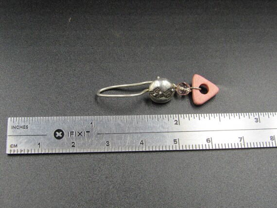 Sterling Silver Triangle Red Stone Dangle Earrings - image 4