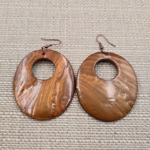 Copper Large Heavy Thick Shell Dangle Earrings B9… - image 1