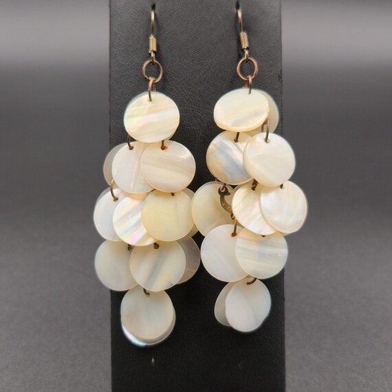 Copper Layered White Shell Long Dangle Earrings B… - image 1
