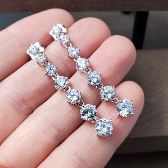 Sterling Silver String Of Bright Cubic Zirconia D… - image 2