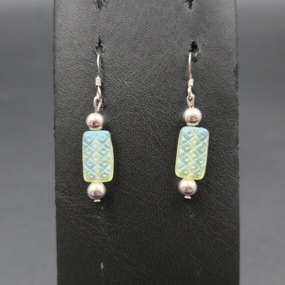 Sterling Silver Luminous Green Glass Quilted Earrings A7366