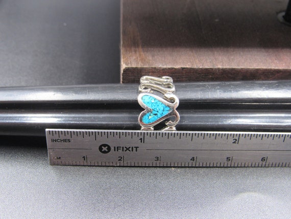 Vintage Size 6 Silver Tone Turquoise Chip Heart L… - image 7