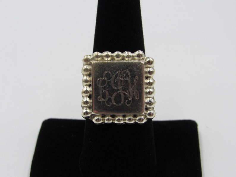 Vintage Size 8 Sterling Silver Rustic Initials Square Band Ring Cute Elegant Statement Everyday Gift Idea Stunning Minimalist Beautiful Cool