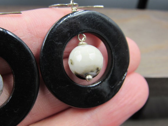 Sterling Silver Black Circle Glass & Glass Orb Ea… - image 4