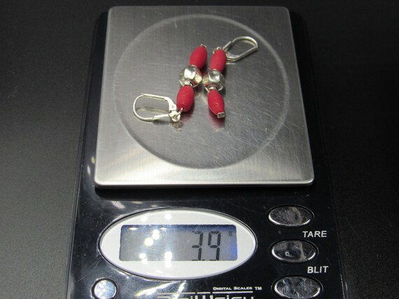 Sterling Silver Cool Red Shell Dangle Earrings - image 5