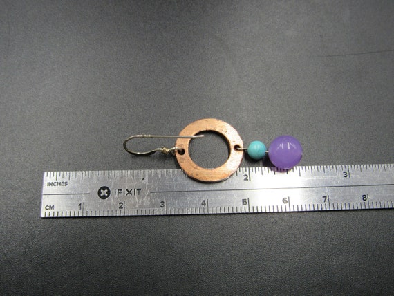 Sterling Silver & Copper Circle Amethyst Ball Ear… - image 5