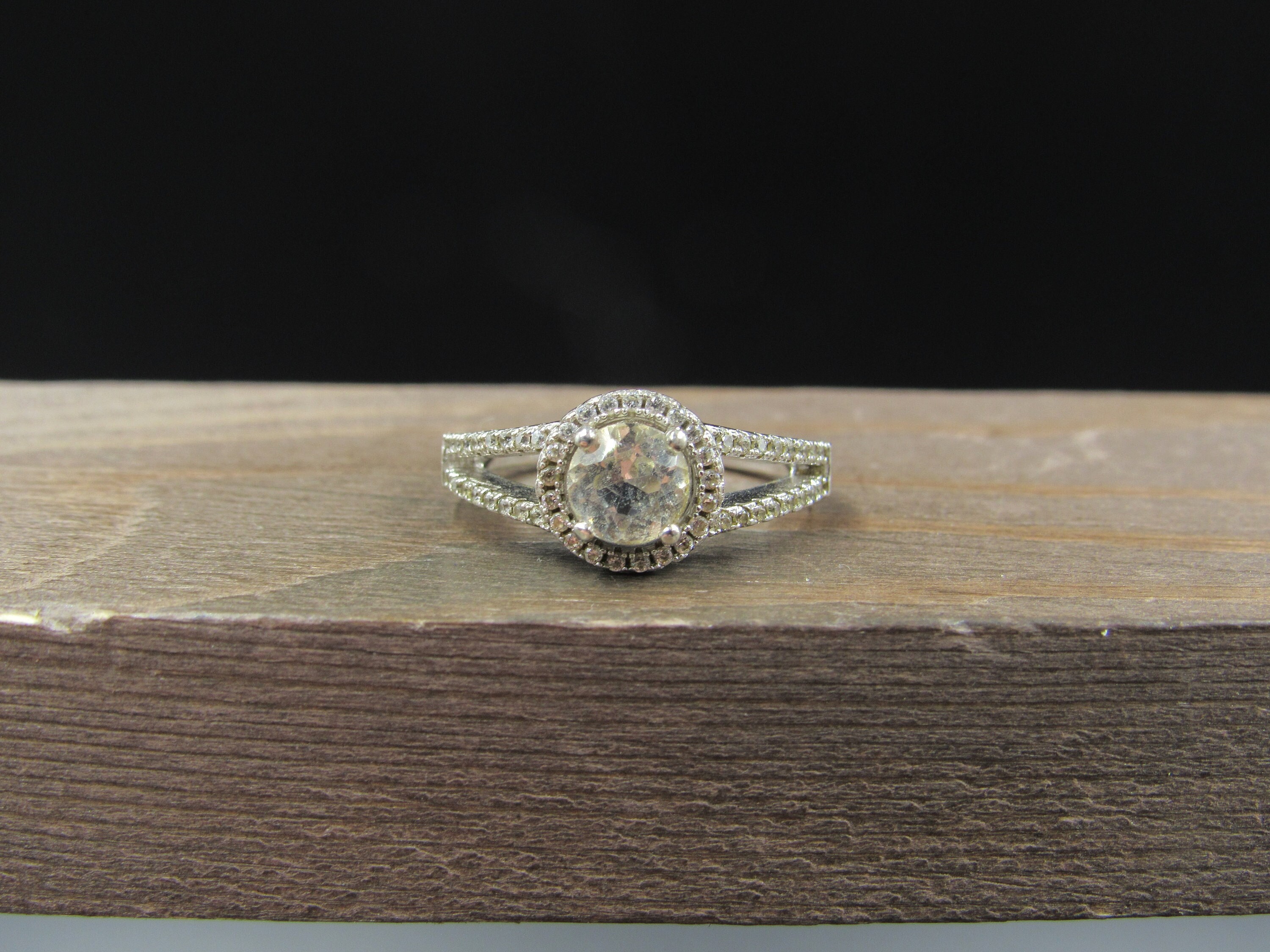 Size 7.75 Sterling Silver Dirty Light Topaz and Cubic Zirconia