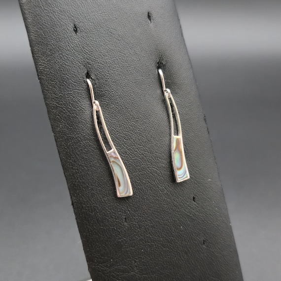 Sterling Silver Simple Abalone Shell Dangle Earri… - image 2