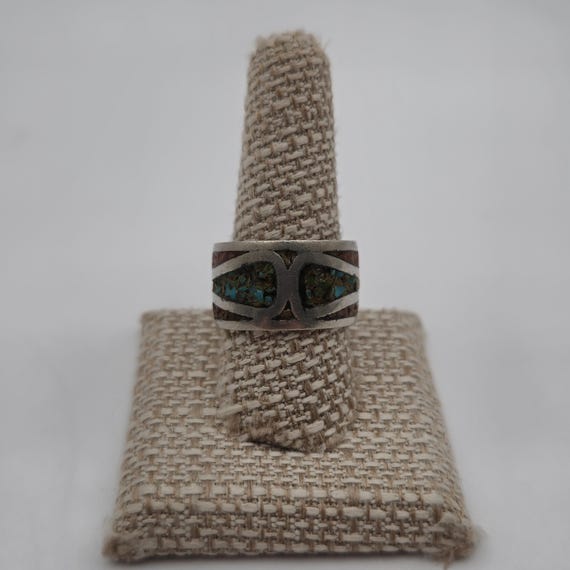 Size 9.5 Sterling Silver Worn Native Turquoise Co… - image 1