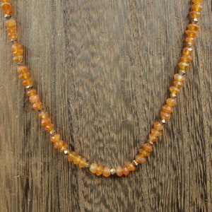 18 Inch Sterling Silver Orange Semi Precious Stones Necklace
