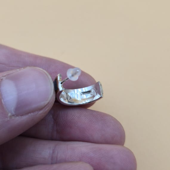 Sterling Silver Sectioned Stone Signed Half Hoop … - image 5