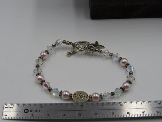 7" Sterling Silver Hope Breast Cancer Bracelet Vi… - image 4