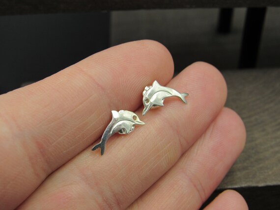 Sterling Silver Very Tiny Dolphin Stud Earrings - image 2