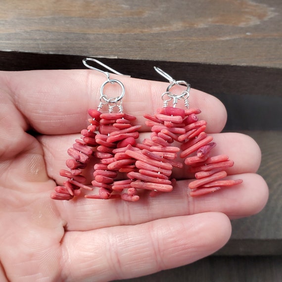 Sterling Silver Triple Red Shell Dangle Earrings - image 1